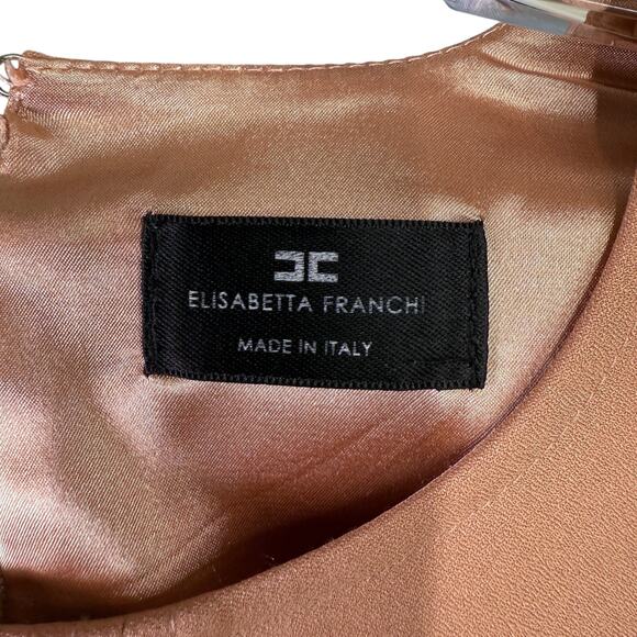 Elisabetta Franchi Size L 44 Abito Dress Mauve Pink Ruffle Trim Statement Sleeve - Picture 6 of 16